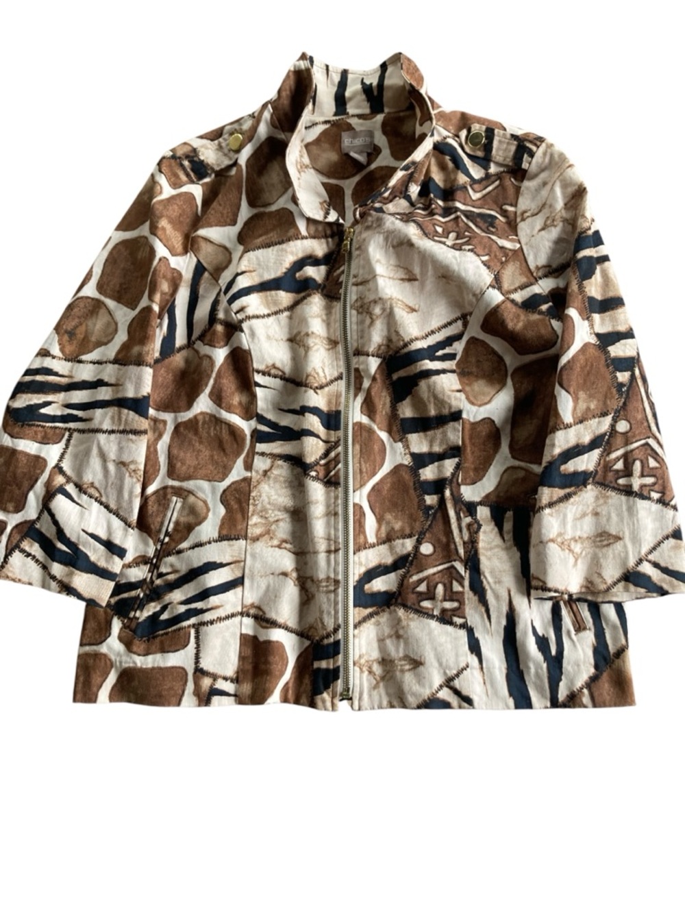 Chico's Brown & Cream & Abstract Animal Print Utility Jacket
